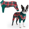 image:imageSpark Paws Dog Pajamas  Stretch Onesie Recovery Full Leg Surgery Suit PJSGreen and Red Plaid