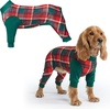 image:imageSpark Paws Dog Pajamas  Stretch Onesie Recovery Full Leg Surgery Suit PJSGreen and Red Plaid