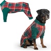 image:imageSpark Paws Dog Pajamas  Stretch Onesie Recovery Full Leg Surgery Suit PJSGreen and Red Plaid