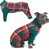 image:imageSpark Paws Dog Pajamas  Stretch Onesie Recovery Full Leg Surgery Suit PJSGreen and Red Plaid